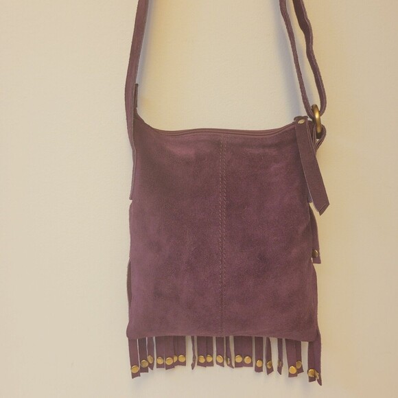Bohemian Tikka Cow Suede Leather Purple Women Crossbody Bag - Picture 9 of 10